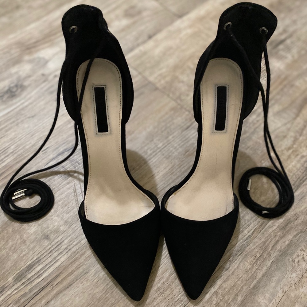 Black suede lace up heels